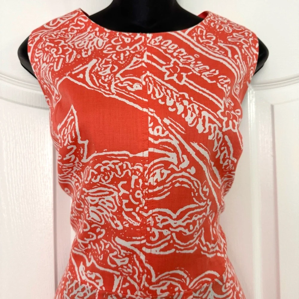 Anne Klein Coral & White Fit & Flare Dress w/ Pockets Sz 14 Lined floral - Picture 3 of 6